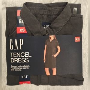 GAP NWT Ladies Shadow Gray Tencel Dress Size Extra Small XS Pockets Placket